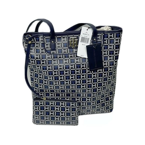 Tommy Hilfiger Handbags - Tommy Hilfiger Large Blue Monogram TH Tote Bag with Coins Holder NWT